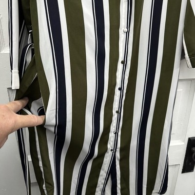 Forever 21 Striped Shirt Dress Belted Midi Green White Women's Small | eBay