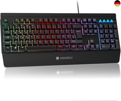 KOORUI Gaming Tastatur, Deutsches QWERTZ-Layout mit Handballenauflage Ghosting