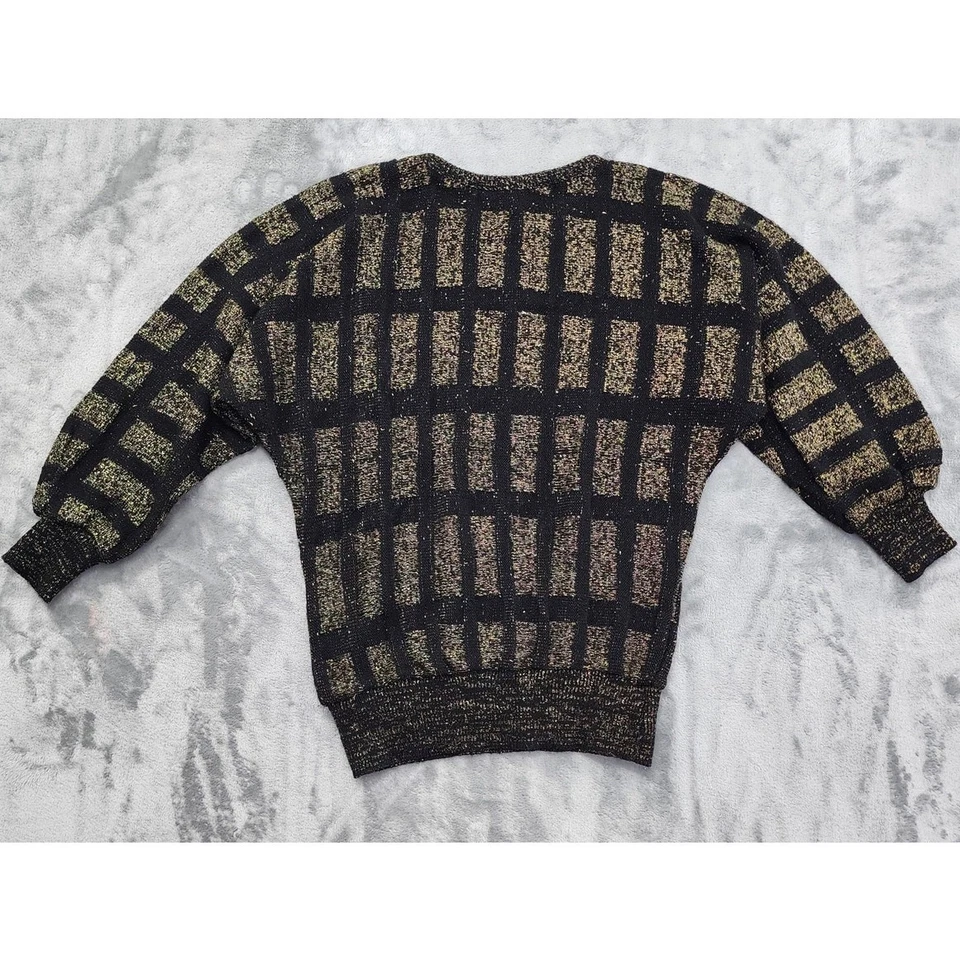 Suéter Carducci Vintage Años 80 Cuello Redondo Talla S Negro Dorado Metálico Geométrico  Foto 4 de 4