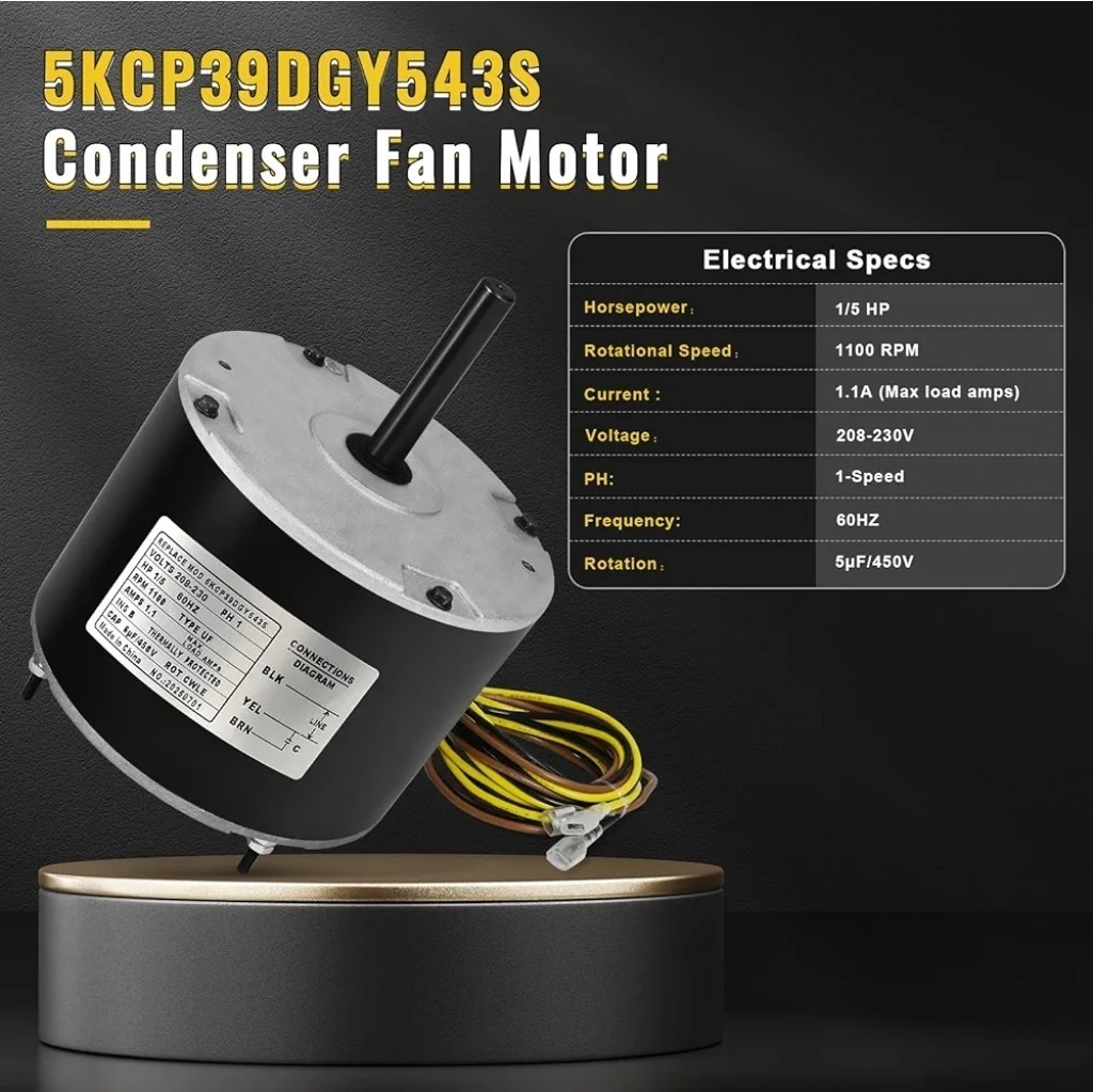 Condenser Fan Motor 5KCP39EGS070S 180 Watt 1100RPM 208-230V For GE3905 6DLL0