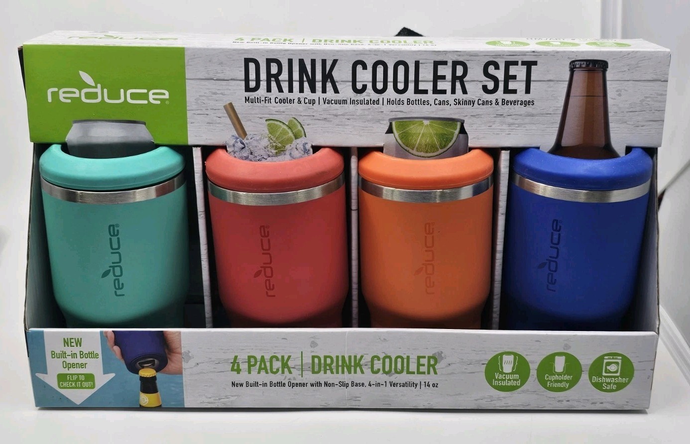 Set 14 Oz Vacuum Insulated W/ Built-in Bottle Opener 4 Pack