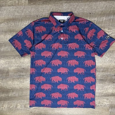 Waggle Golf Polo Shirt Men's M Blue Buffalo Aztec AOP Performance