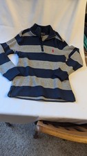 Excellent Boy's RALPH LAUREN Quarter Zip Sweater Navy Blue  Gray S 8