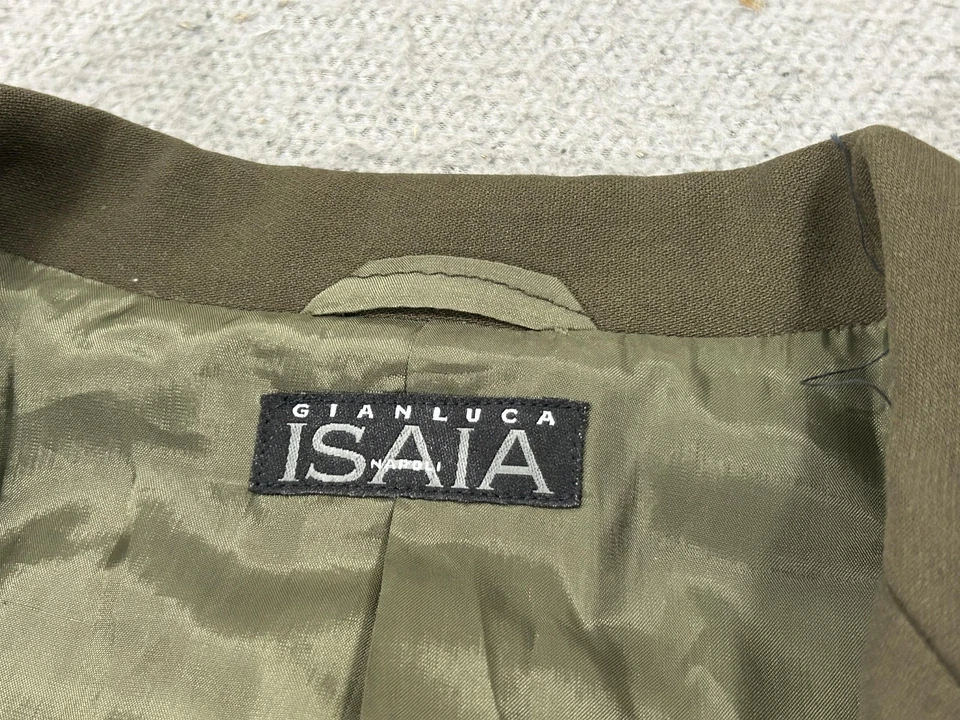 Isaia Napoli Coat Mens 32R Olive Belted Wool Cashmere Made in Italy Long Luxury - Image 4 of 4