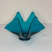 Vtg Viking Glass Early Bluenique #1147 Handkerchief Crimped Bon Bon Dish