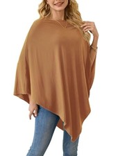 Women's Versatile Poncho Tops Lightweight Wrap Scarf for Spring Summer Camel
