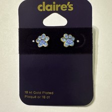 18kt Gold Plated Paw Print Stud Earrings Claire s Blue NEW