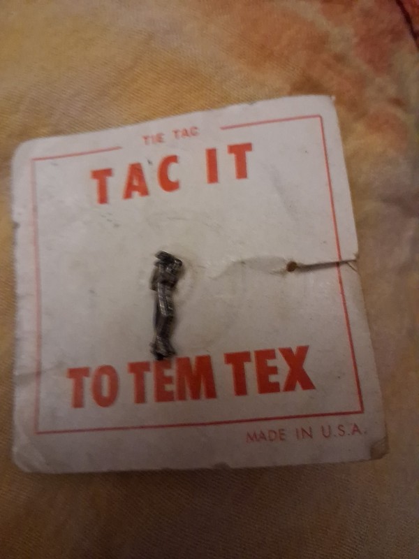 1960s TEM TEX Advertising Mascot Cowboy Neck Tie Tack Western Shirt Co New MOC