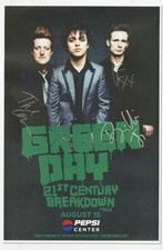 Green Day autographed concert poster 2009 Billie Joe Armstrong, Mike Dirnt, Tré