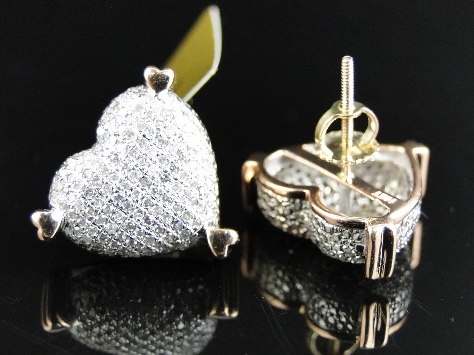 Aretes con corazón de diamantes de oro rosa de 10 quilates para dama de 15 mm 1,10 quilates Foto 2 de 4