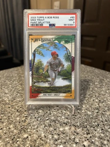 2023 TOPPS X BOB ROSS THE JOY OF BASEBALL PAINT SPLATTER MIKE TROUT /99 PSA 9