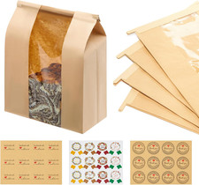 30 Pack Large Kraft Paper Bread Loaf Bag with Tin Tie Tab Lock ，For Homemade Bre