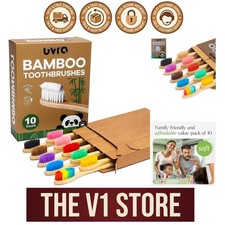 10 Pack Bamboo Toothbrushes   Charcoal Soft  Medium Bristles, Eco Friendly Wood