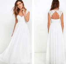 Lulus XL NWT Novela White Lace Maxi Dress wedding