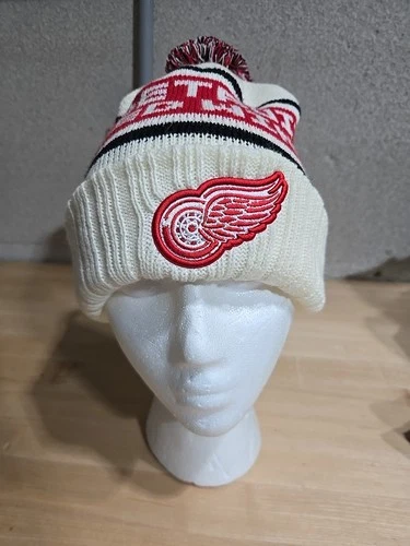American Needle Detroit Red Wings Knit Pom Beanie Cap Hat Cuffed Logo Spellout