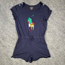 Polo Ralph Lauren Girls Navy Blue Big Pony Cotton Romper Size L 12-14 0735