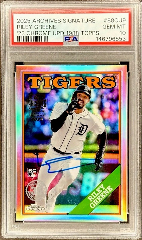 PSA 10 Riley Greene RC*On Card Auto*/15-2025 Archives/‘23 Upd Chrome Ref. Tigers