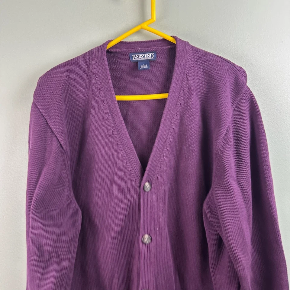 Cárdigan Suéter De Colección Lands End Para Hombre Grande Púrpura Uva Bolsillos Abuelo Papá Foto 2 de 4