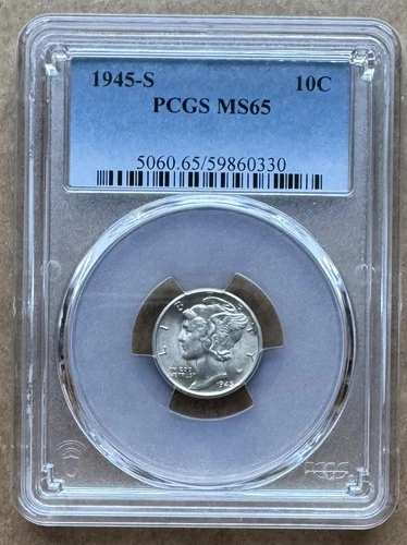 1945-S 10C PCGS MS 65 1945 S MERCURY DIME SILVER 10c