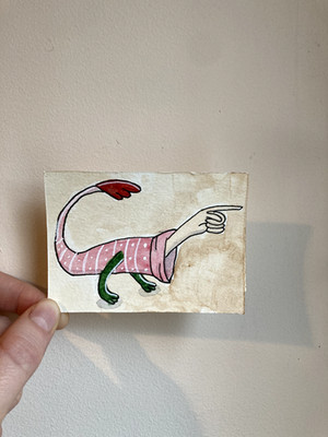 ACEO Original Art Medieval Manuscript Monster Signed on Back NOT A PRINT