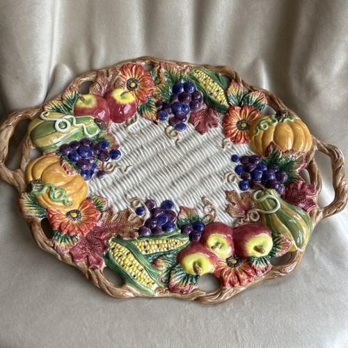 Fitz and Floyd Autumn Bounty 17" x 13" Oval Serving Platter with Handles