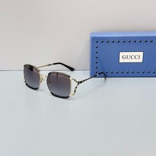 Gucci GG0593SK Sunglasses Gold Black Metal Frame Gray Gradient Lens Women Italy