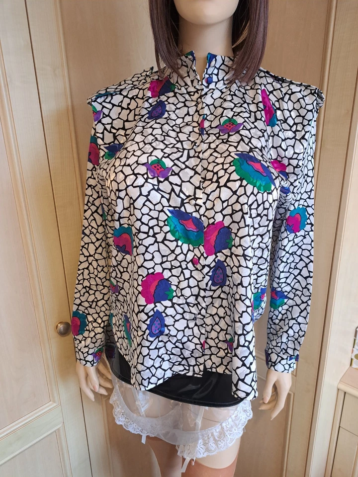Rare Vintage Trio of London Shiny 80s New Romantic Colourful Eye-catching Blouse - Image 3 of 4