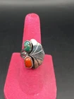 Vintage Native American Southwest Sterling Silver Ring W/ Turquoise And Coral