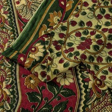 Sanskriti Vintage Cream Saree Pure Cotton Hand Block Kalamakari Peacock Sari 5.5