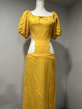 Anthropologie Farm Rio Women's XS Yellow Off The Shoulder Knotted Midi Dress