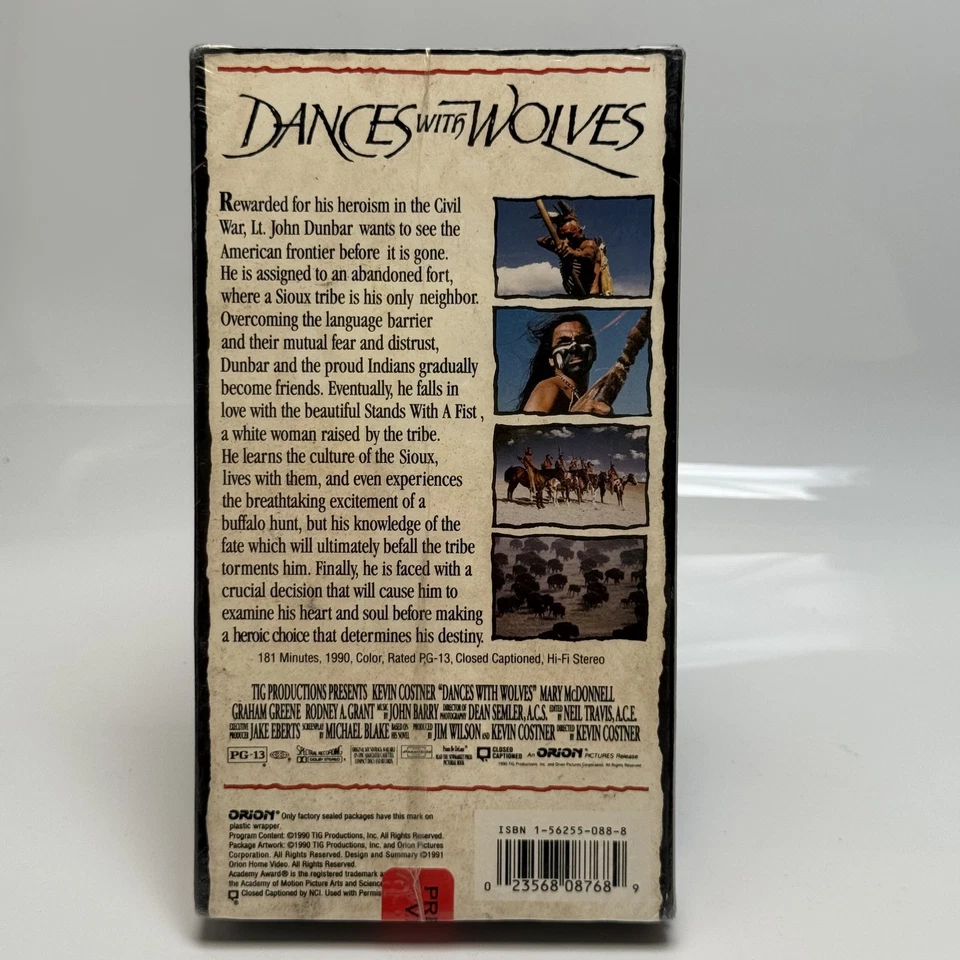 Vintage Dances With Wolves VHS Sealed 1990 Orion Home Video Movie Hi-Fi Stereo - Image 2 of 4