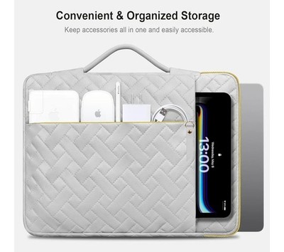 Lacdo 15'' Laptop/Tablet Tasche Reißverschluss Hülle Taschen, grau gewebtes Kunstleder UK neu