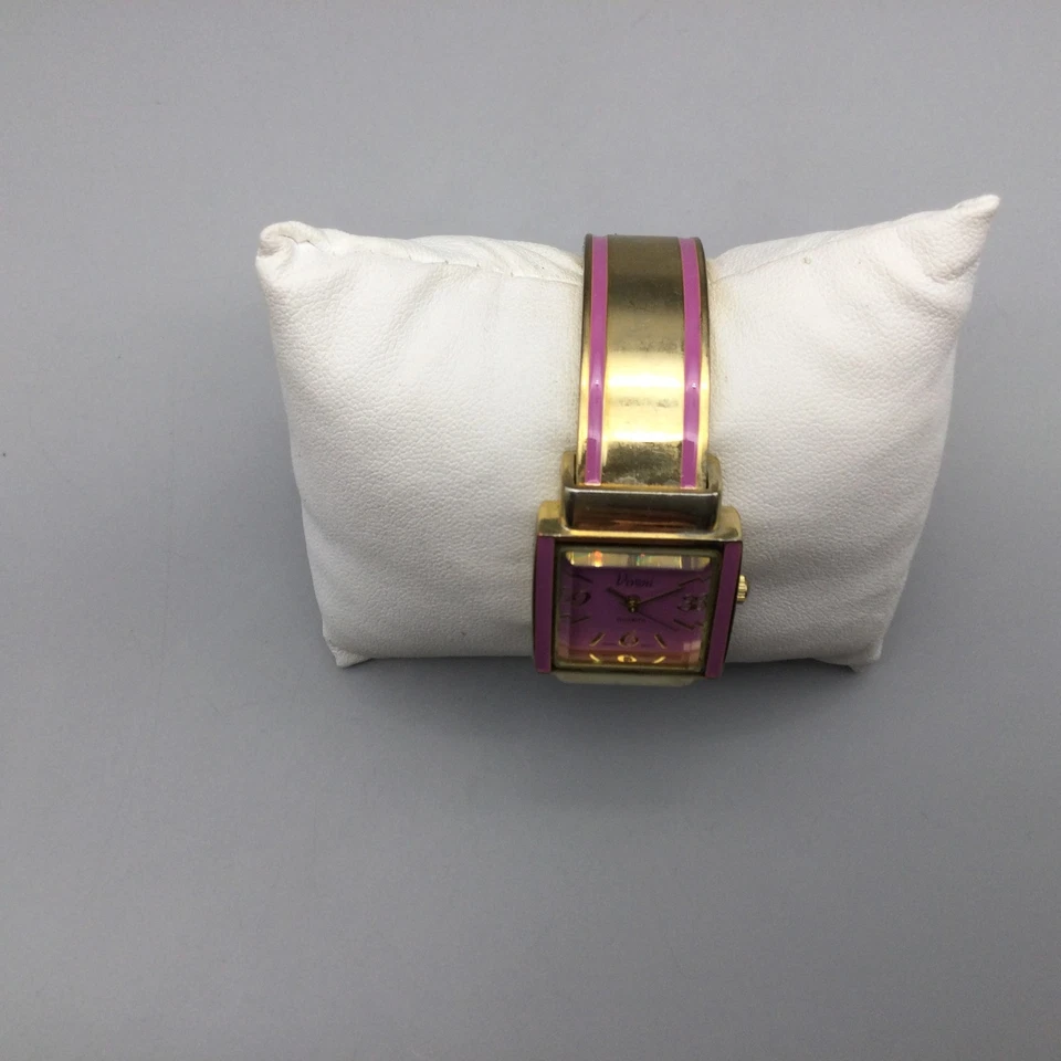 Vivani Watch Womens Gold Tone Pink Square Bangle Bracelet 24mm New Battery 6.25" - image 3 of 4