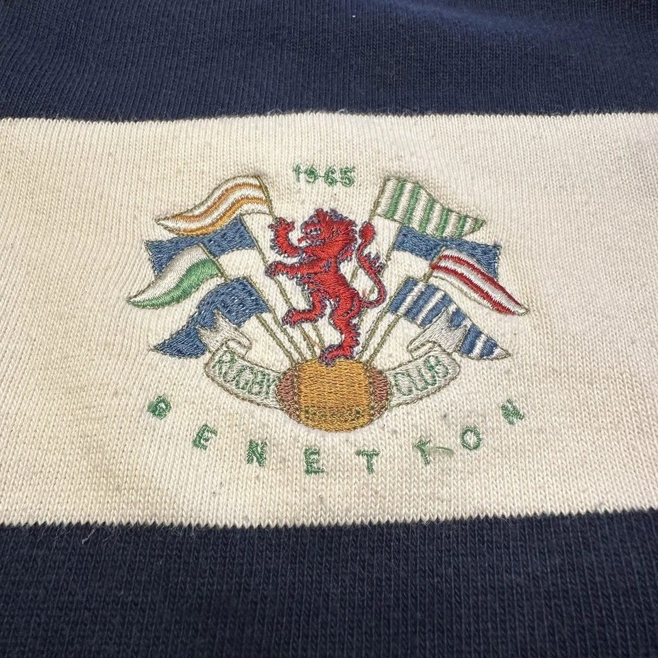 Camisa De Rugby Benetton Para Hombre 48 Azul Rayas Manga Corta Hecha en Italia De Colección Foto 4 de 4