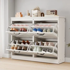 Farmhouse Entryway Shoe Storage Organizer w/Adjustable Shelves & 4 Flip Drawers