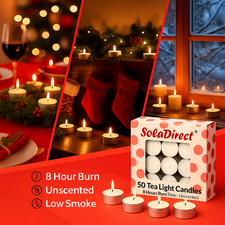 8 Hour Tealights 50 Pack White Unscented Smokeless Bulk Candles Wedding Party