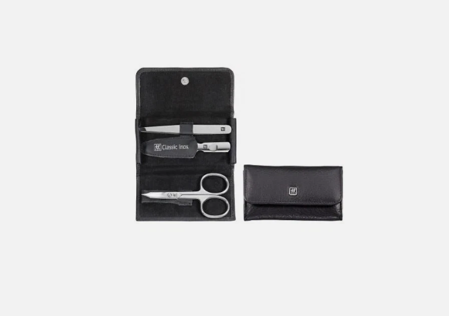 ZWILLING J.A. HENCKELS ZWILLING Classic Inox Reise Set 3tlg Edelstahl Lederetui Schwarz Maniküre Set