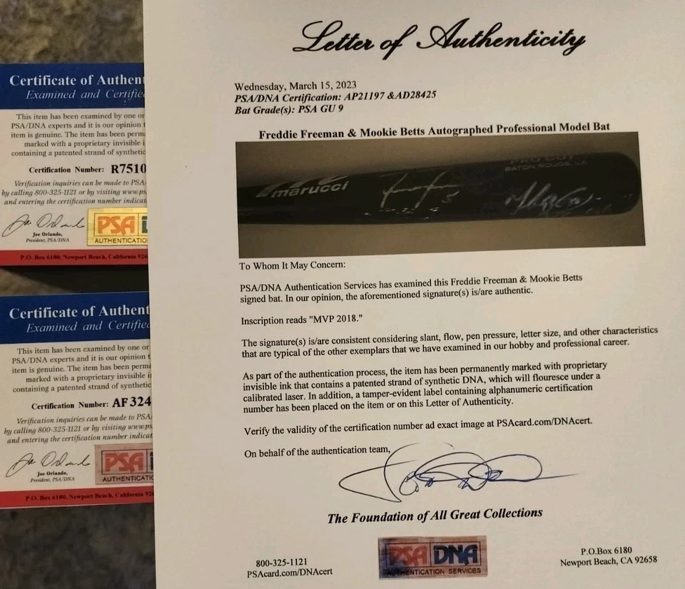 Freddie Freeman & Mookie Betts Dual autographed Bat (rare)PSA JSA COA - Image 2 of 4
