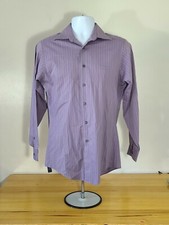 NWOT Geoffrey Beene Fitted Purple Striped Dress Shirt Small 14.5 32/33