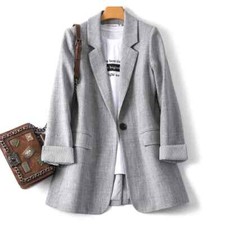Ladies Single Breasted Suit Spring Casual Blazer Business Plaid Jacket Business
