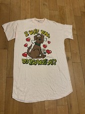 Vintage Puppy Dog Shirt Long Tee Nightgown I Woof You Love Pet Animal USA OSFA
