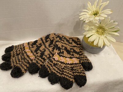 Handmade Women s Wool Gloves Gray,pink & Yellow. Very Nice. Warm!!