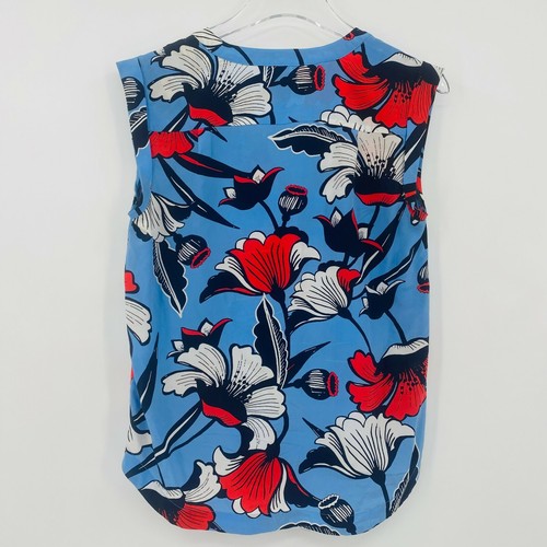 J. Crew Größe 2 blau ärmellos Seide Popover Shirt in Deko Blumen Bluse Top - Bild 6 von 8