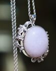 18K Solid White Gold Jade Diamond Pendant Brooch Chain 20.4g Necklace