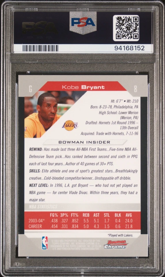 科比·布莱恩特 罕见 BOWMAN CHROME 投资 SSP 湖人名人堂 ROY PSA 10 — 第 2/2 张图片