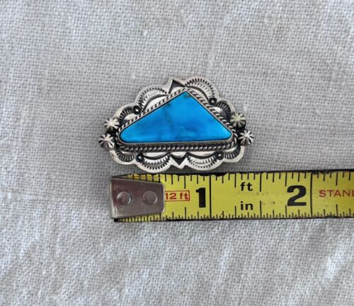 Navajo sterling & turquoise brooch Leonard Platero - Picture 3 of 4