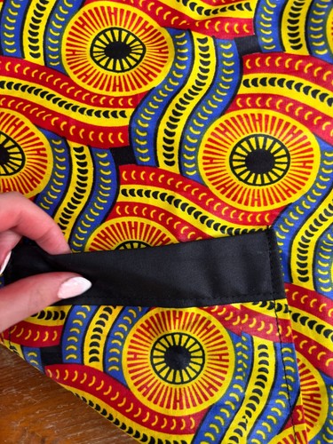 Men's African Print Ankara Dashiki Shirt Circles Pattern Accented by Black Trim - Picture 7 of 12