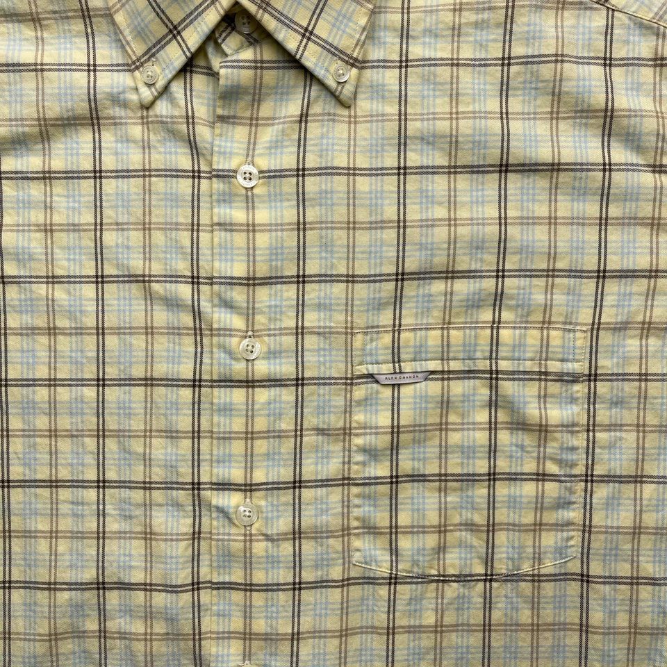 Camisa con botones Alex Cannon para hombre M amarilla a cuadros manga larga bolsillo EE. UU. Foto 2 de 4