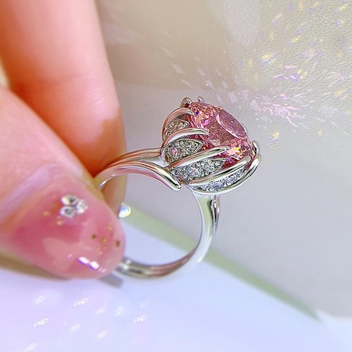 Engagement Ring ! 5 Ct Pink Treated Diamond Ring In White Gold Finish Certified - Picture 4 of 7