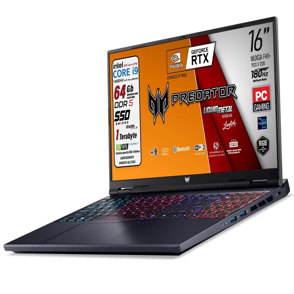 Acer Predator Neo 16" i9 14900HX SSD 1TB RAM 64GB DDR5 WUXGA 180Hz RTX 4060 8GB - Immagine 2 di 4